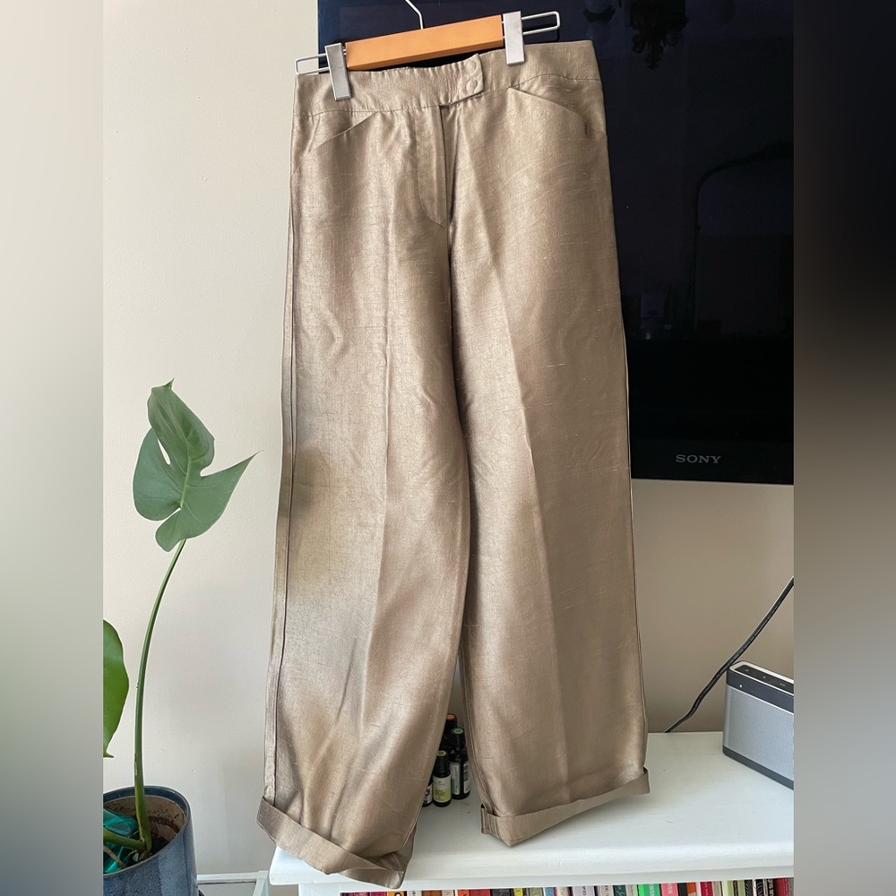 Armani golden 100% silk pants
